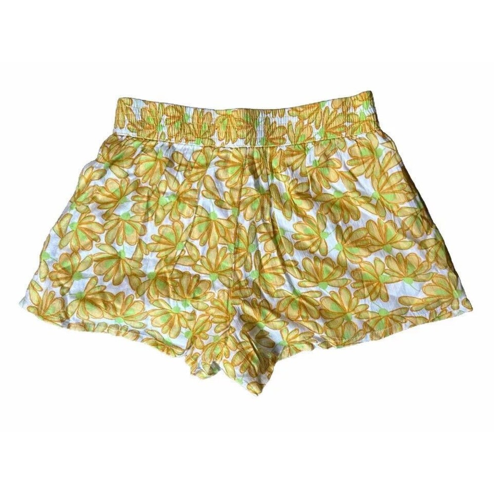 NWT Zara Green Yellow Retro Floral Pull On Board Shorts Yellow Size XS